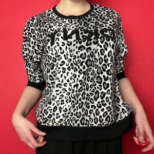 DKNY / Black and white leopard print valour long sleeve​​​​​​​​​​​